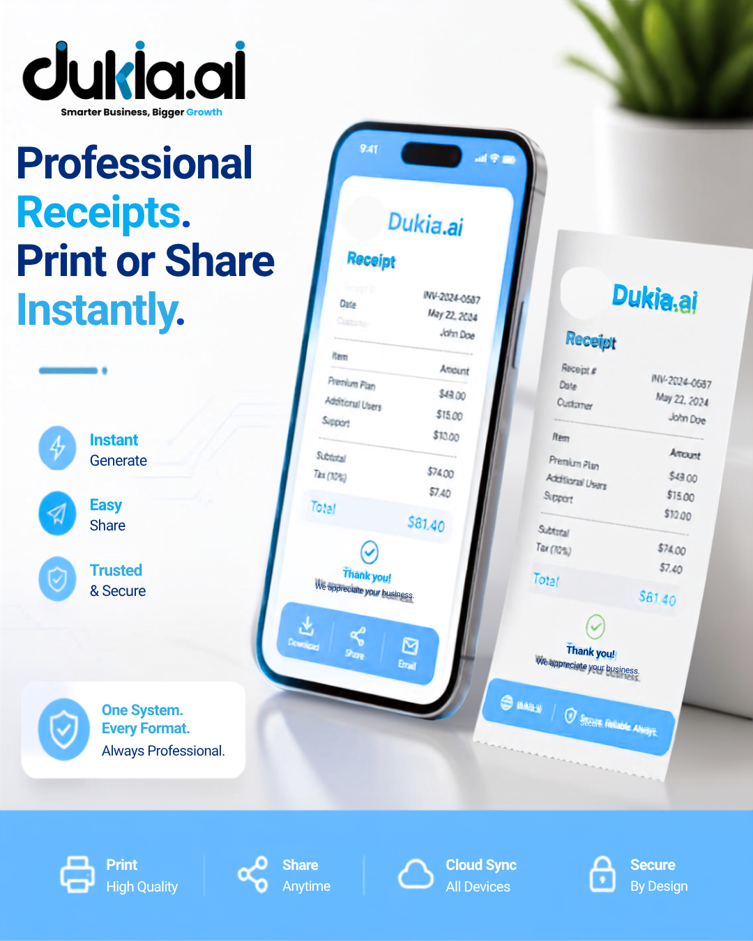 Professional Receipt Printing Made Simple with Dukia.ai